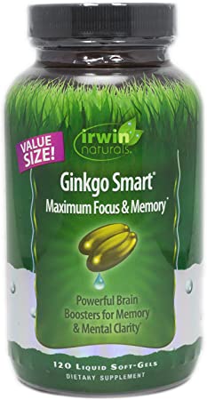 Irwin Naturals Ginkgo Smart Brain Booster for Memory & Focus, 120 Liquid Softgels