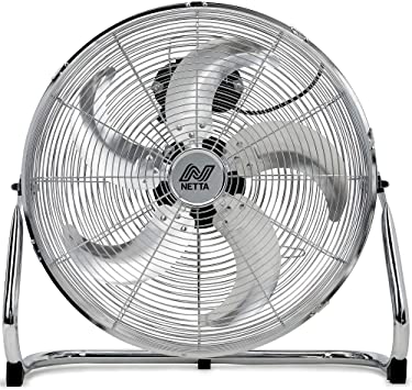 NETTA 18" Chrome Gym Floor Standing Fan With 5 Blades - 3 Speeds And Tilt Option, Wall Mount Fixing Include.
