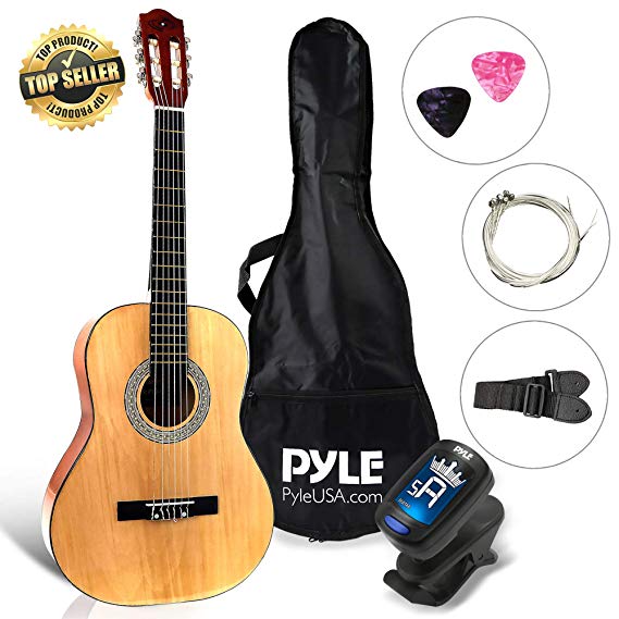 Beginner 36” Classical Acoustic Guitar - 6 String Junior Linden Wood Traditional Guitar w/Wooden Fretboard, Case Bag, Tuner, Nylon Strings, Picks, Cloth, Great for Beginners, Children - Pyle PGACLS82