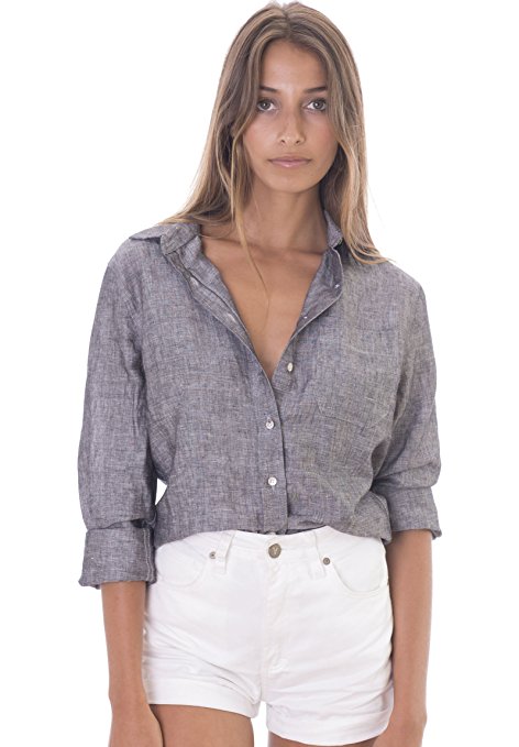 CAMIXA Women's Crushed Linen Casual Button-Down Shirt Start From The Basic