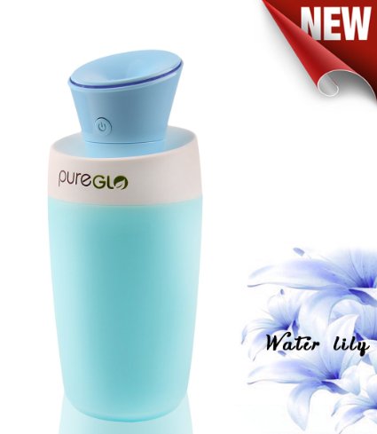 pureGLO 250ML Ultrasonic Cool Mist Humidifier - Mini USB Travel Air Humidifier Purifier - Portable Small Quiet Personal Humidifier for Car Office Baby Room Desktop with Water Bottle(Blue)