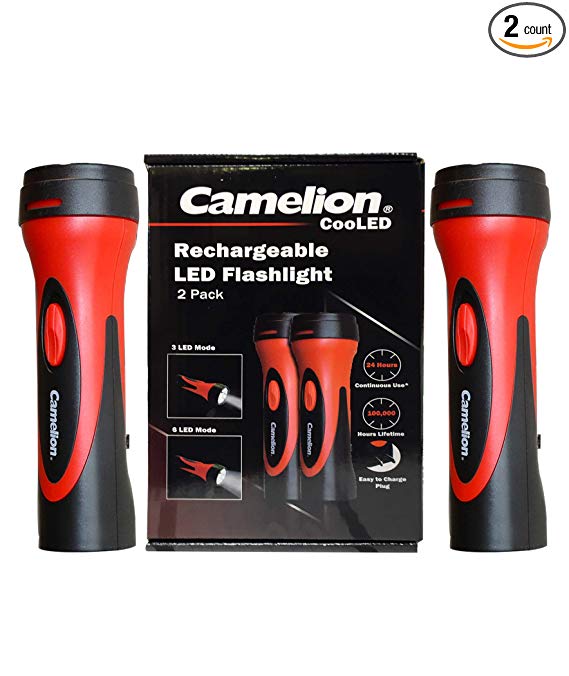 Camelion 6 LED Plug in Rechargeable Emergency Blackout Flashlight- up to 24 hours of continuous lighting (2 count)