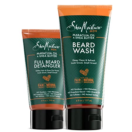 Shea Moisture Beard Wash and Detangler Set, Maracuja Oil & Shea Butter, Beard Wash Deep Clean & Refresh 6 Ounce, Full Beard Detangler Soften Hair And Ease Out Knots, 4 Ounce.