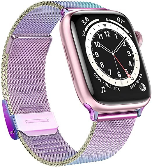 GBPOOT Bands Compatible with Apple Watch Bands 38mm 40mm 42mm 44mm,Clasp Stainless Steel Milanese Bands for iwatch Series 6/5/4/3/2/1/SE Men Women(Multicolour,38/40mm)