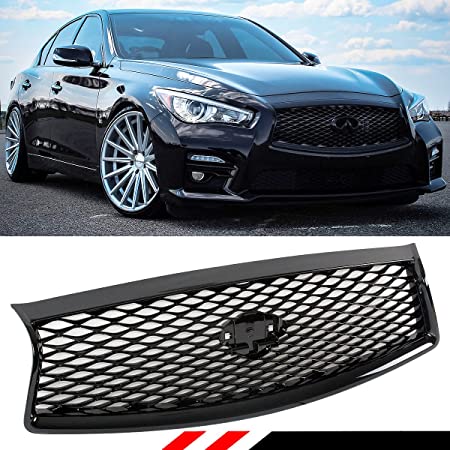 Fits for 2014-2017 Infiniti Q50 High Glossy Black Out Front Hood Upper Grill Grille Replacement