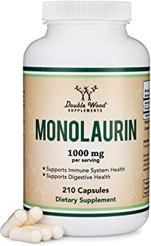 Monolaurin 1,000mg per Serving, 210 Capsules (Vegan Safe, Non-GMO, Gluten Free, Made in The USA) Immune Health Support by Double Wood Supplements