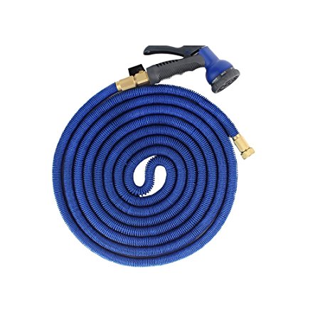 Expanding Water Hose,Urgod 25FT Strongest Expandable Garden Hose Double Latex Core Fabric Hose with Solid Brass Connector ,8-Pattern Spray Nozzle