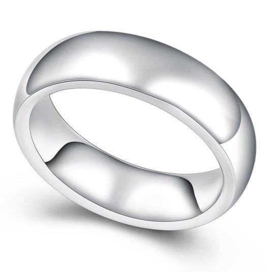 White Tungsten Carbide Wedding Ring Classic 6MM Comfort Fit (Bright White Color, Sizes 4 to 15)