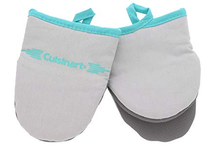 Cuisinart Neoprene Mini Oven Mitts, 2pk-Heat Resistant Oven Gloves Protect Hands and Surfaces with Non-Slip Grip and Hanging Loop-Ideal Kitchen Set for Handling Hot Cookware, Bakeware–Grey Turquoise