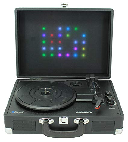 Magnavox 3-Speed Bluetooth Suitcase Turntable 3-in-1 System With Decorative Lights Model MD699