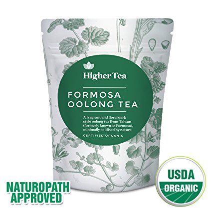 Oolong Tea 3 Oz, By Higher Tea (40 Cups). Formosa Organic Oolong - the best quality in the world. Premium Loose Leaf Tea, Resealable Bag, Perfect for Tea connoisseurs looking for the very finest green tea