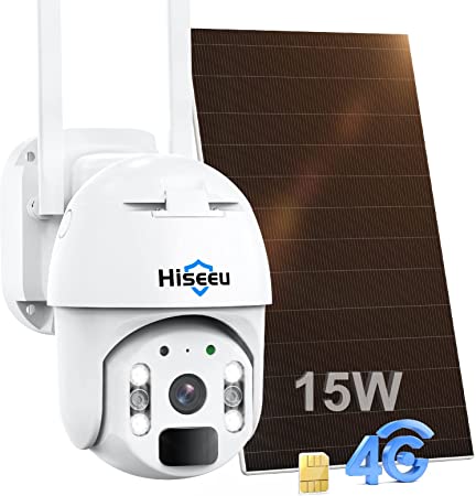 Hiseeu 3G/4G LTE Security Camera Outdoor Wireless, No WiFi Security Camera with Solar Panel 15600mAh, 360° PTZ Battery Operated Security Camera with Sim Card, 2K HD Color Night Vision, 2-Way Audio