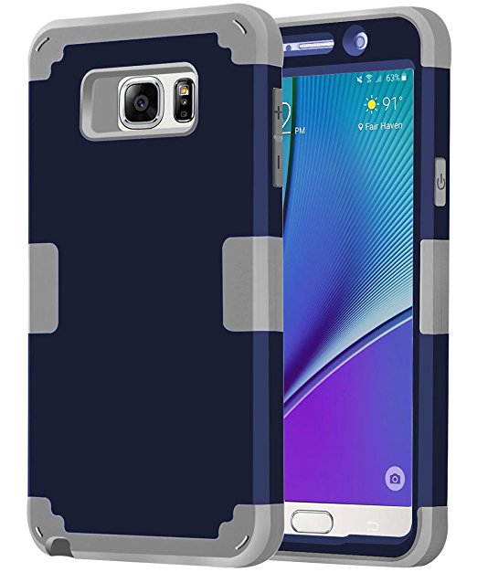 Galaxy Note 5 Case,BENTOBEN 3 in 1 Hybrid Case for Galaxy Note 5 Case Shockproof Hard Cover PC   Soft Silicone Interior Scratch Protective Combo Cases Covers for Samsung Galaxy Note 5 (2015) Navy Blue