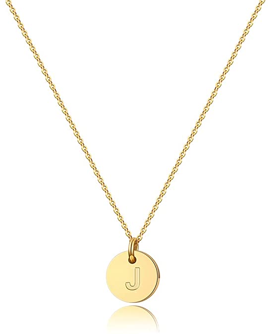 Turandoss Letter Initial Necklaces for Women - 14K Gold Filled Disc Letter Pendant Initial Necklace, Delicate Tiny Initial Necklace for Girls Teens Baby, Best Initial Necklace Gifts for Women