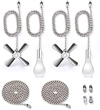 Fan Pull Chain with One Pair 35.4 inches Extension, Kinghouse 4 pcs 13.6 inches 3.2mm Beaded Ball Fan Pull Chain Set including Beaded and Pull Loop Connectors, Christmas Holiday Gift Set