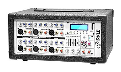 Pyle PMX640BT 6-Channel 600 Watt Bluetooth DJ Mixer with Balanced Mic and Line Inputs, USB and SD Card Readers
