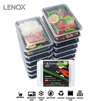 Food Storage Container 15-PACK Meal Prep Container Leak proof Lunch Containers Meal Prep Container Bento Box Container Airtight Lids Dishwasher Microwave SAFE Plastic Food Container 1 Compartment 28oz