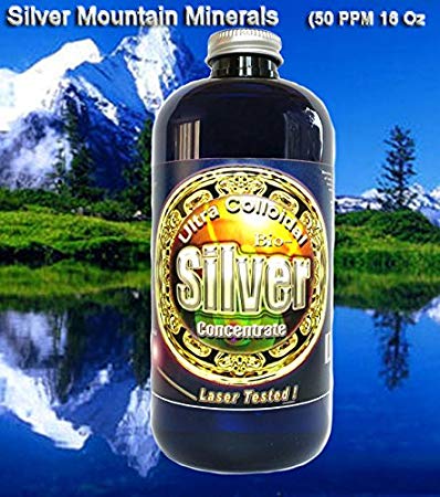 Liquid Silver Solution, 16 Oz., 50 PPM, Silver Mountain Minerals, (Medical Purity Silver, most Bioavailable colloidally suspended nano particles).