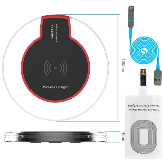 Qi Wireless Charger Pad With Recent Improvem Wireless Charging Receiver For iPhone 6(s)Plus 6(s) 5s 5c 5 iPod touch And 2in1 USB Charger Cable
