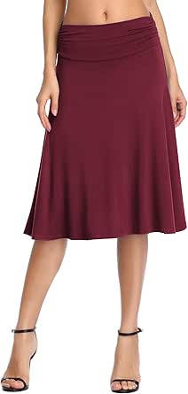 Urban CoCo Women's Ruched High Waist Knee Length Jersey A-Line Stretchy Flared Casual Skirt