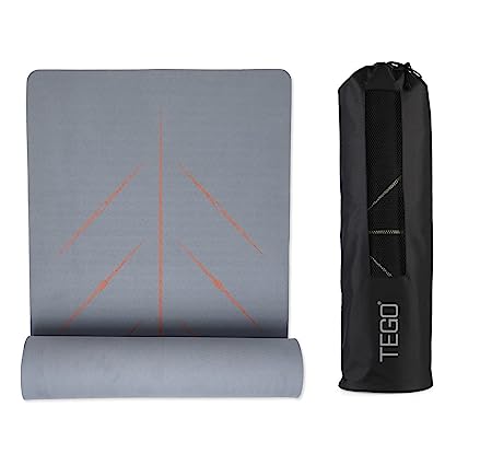 TEGO CORE Yoga Mat with GuideAlign - Extra Large, Extra 8mm thick, Comes with Yoga Mat Holder Bag 72x26 Inch-Exercise, Anti Slip, Grippy for men,women,kids… (26 x 72 Inches, Grey Brick)