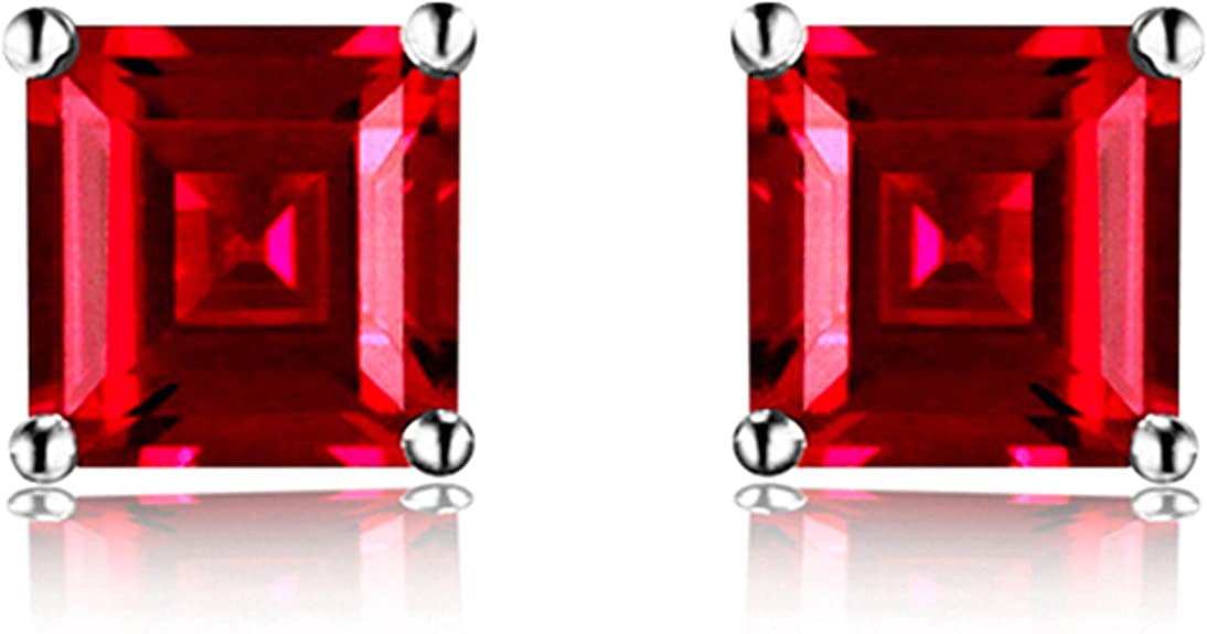 Navachi 925 Sterling Silver 18k White Gold Plated 1.6ct Square Ruby Sapphire Emarald Stud Earrings