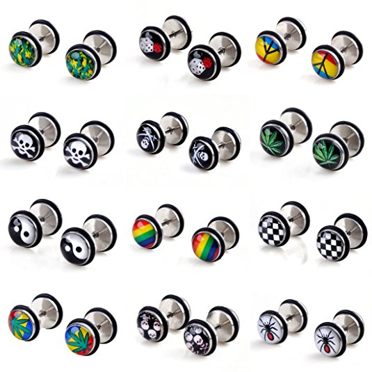 Shuning Cheater Fake Ear Plugs Gauges Illusion Tunnel Piercing Ear Stud Screw Earrings 10style 20pcs