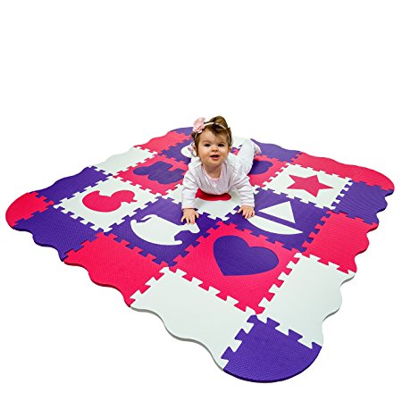 Wee Giggles Non-Toxic, Extra Thick Foam Floor Play Mat for Tummy Time and Crawling, 48" x 48" (Pink/Purple)