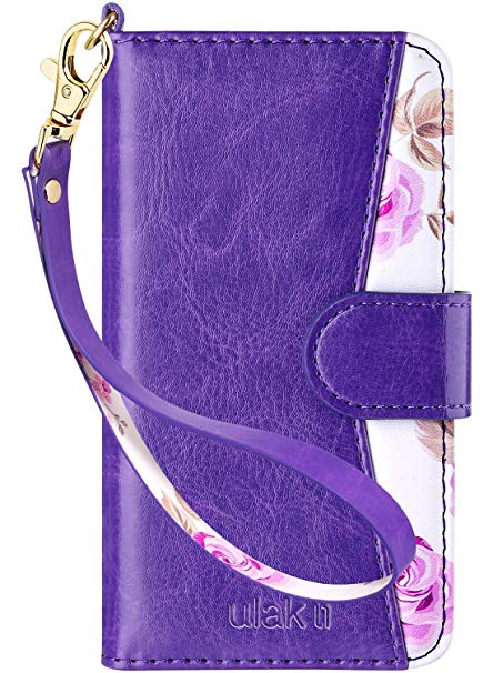 ULAK iPhone SE/5S/5 Wallet Kickstand Case, Premium PU Leather Case Card Holder ID Slot Hand Strap Shockproof Full Protective Cover,Purple