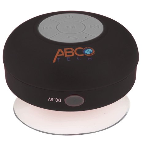 Abco Tech Water Resistant Wireless Bluetooth Shower Speaker with Suction Cup and Hands-Free Speakerphone Black