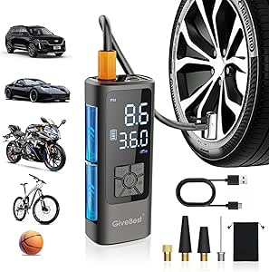 Givebest Tire Inflator Portable Air Compressor, 10000mAh & 150PSI Air Pump for Car Tires, Portable Tire Inflator with LED, One Click Smart Pump Tire Inflator for Car, Bike, Motorcycle, Ball