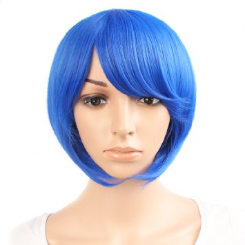MapofBeauty 12"/30cm Short Straight Diagonal Bangs Wig (Navy Blue)