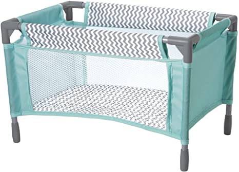 Adora Zig Zag Playpen Bed Playset Nursery Pop Up Fun Toy Bed Bed with Carry Bag for Baby Dolls up to 20 Inches for Children Age 2 and up - Mint