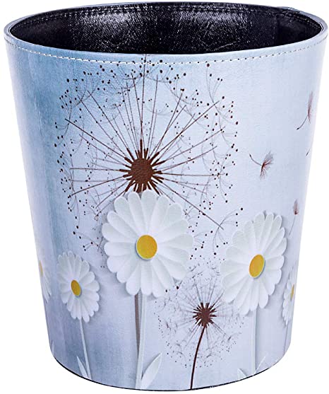 XSHION Decorative Wastebasket,10L/2.64 Gallon Trash Can Waterproof PU Leather Wastepaper Basket Waste Bin Garbage Can Without Lid for Living Room Bedroom Kitchen - Flowers