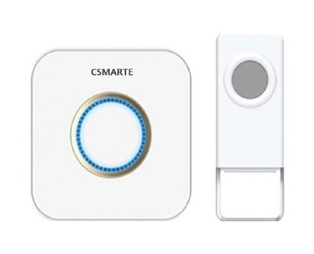 CSMARTE Smart Wireless Doorbell Kit- One Transmitter and One Receiver - 52 Classical Melodies 4 Level Volume Control Operating at 1000 Feet 300m Range C2 White