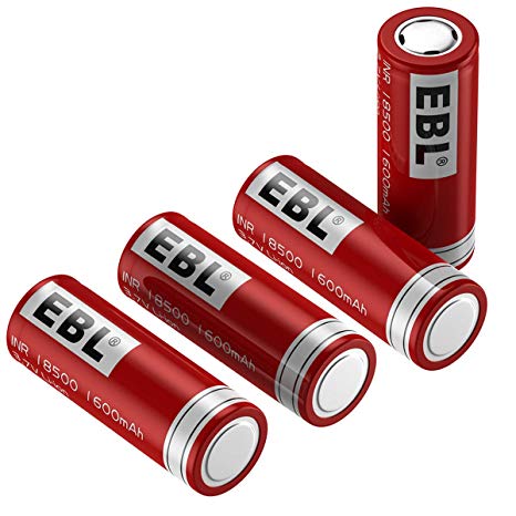 EBL 18500 Rechargeable Batteries 3.7V 1600mAh for Flashlight, Solar Garden Light