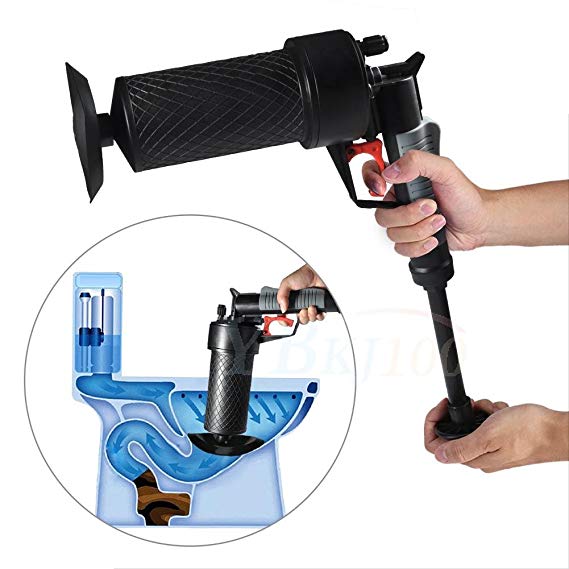 Fdit Air Power Drain Blaster High Pressure Drain Opener for Toilet Bathroom (Black-more powerful with gloves)