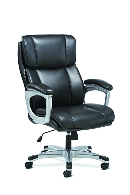 HON Sadie Executive Computer Chair- Fixed Arms for Office Desk, Black Leather (HVST315)