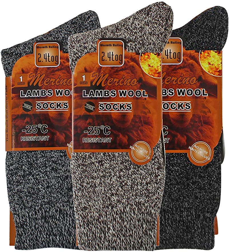 Mens 3-Pack Lambs Wool Mega Thermal Work Socks