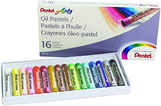 Pentel Arts Oil Pastel Set, 5/16 x 2-7/16 Inch, Assorted Colors, Set of 16