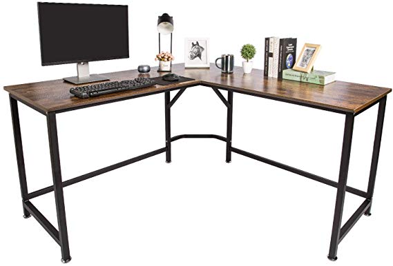 TOPSKY L-Shaped Desk Corner Computer Desk 59" x 59" with 24" Deep Workstation Bevel Edge Design (Industrial/Rustic Brown)