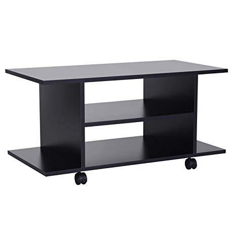 HOMCOM Modern TV Cabinet Stand Storage Shelves Table Mobile Bedroom Furniture Bookshelf Bookcase Black New