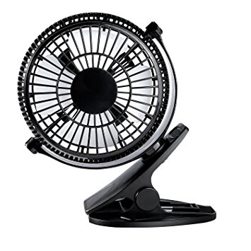 Clip On Fan, YKS 5 Inch Mini USB Table Desktop Stroller Personal Fan( 360 Degree Rotatation, 2200RPM speed, 2 speed choices)-Black