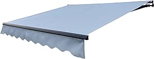 ALEKO Home Patio Awning | Retractable Handle Crank Deck Canopy | UV Protection Sun Shade | Manual Black Frame | Upgraded 2024 | 12x10 | Silver Gray