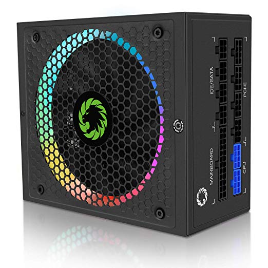 Power Supply 850W Fully Modular 80  Gold Certified with Addressable RGB Light - Vairous Color Mode, GAMEMAX RGB850 Rainbow