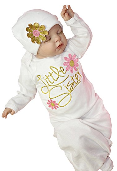 EGELEXY Newborn Girls Feather Print Sleeping Gown Swaddle Sack Coming Home Outfit Cap