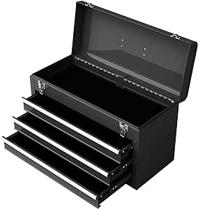 IRONMAX Portable Tool Box, Lockable Steel Tool Chest Cabinet w/ 3 Drawers & Top Tray, 3-Drawer Toolbox for Household, Warehouse, Repair Shop (Black)