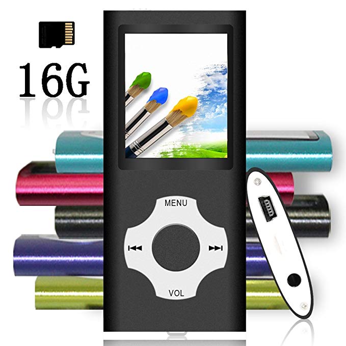 Tomameri - Portable MP3 / MP4 Player with Rhombic Button, Including a 16 GB Micro SD Card and Support Up to 64GB, Compact Music, Video Player, Photo Viewer Supported - White-with-Black