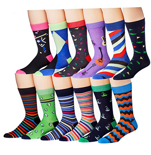 James Fiallo Mens 12 Pack Patterned Dress Socks