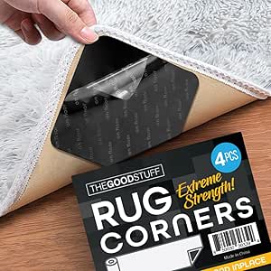 Premium Rug Corner Grippers - Extra Strength Carpet Sticker for Area Rugs - Secure Rugs and Runners to All Surfaces